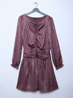 Current Air Leopard Print Ruched Waist Boho Coastal Cowgirl Long Sleeve Dress